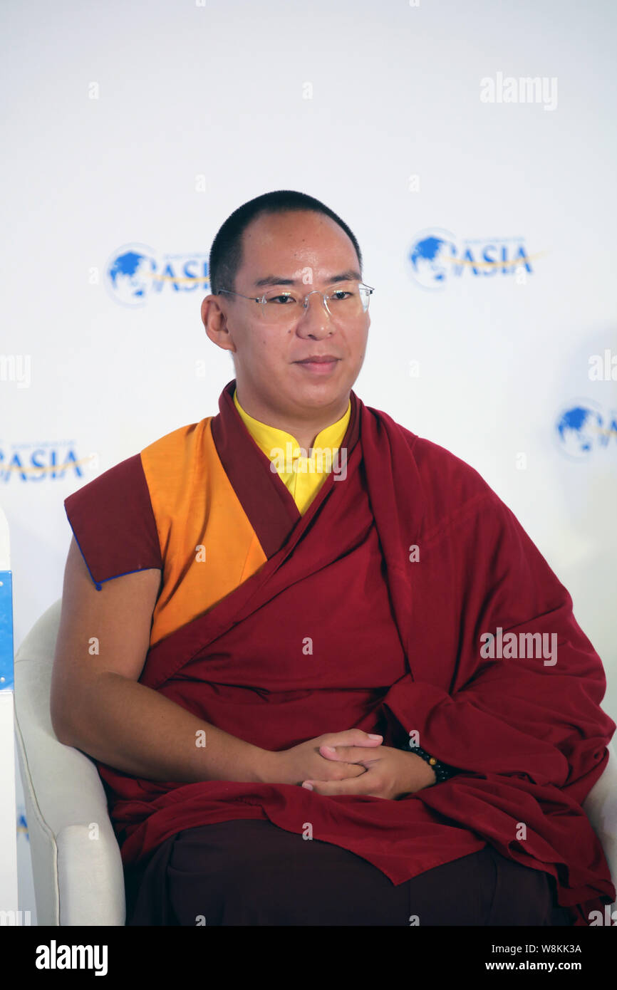 The 11th Panchen Lama Bainqen Erdini Qoigyijabu (or Erdeni Gyaincain Norbu) attends a sub-forum during the Boao Forum for Asia Annual Conference 2016 Stock Photo