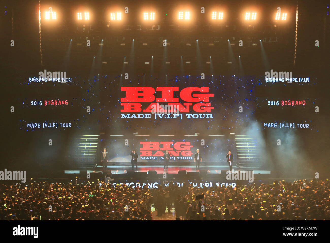 Members Of South Korean Boy Band Bigbang Or Big Bang Perform During The Bigbang 2016 Made V I P Tour Concert In Shanghai China 11 March 2016 Stock Photo Alamy