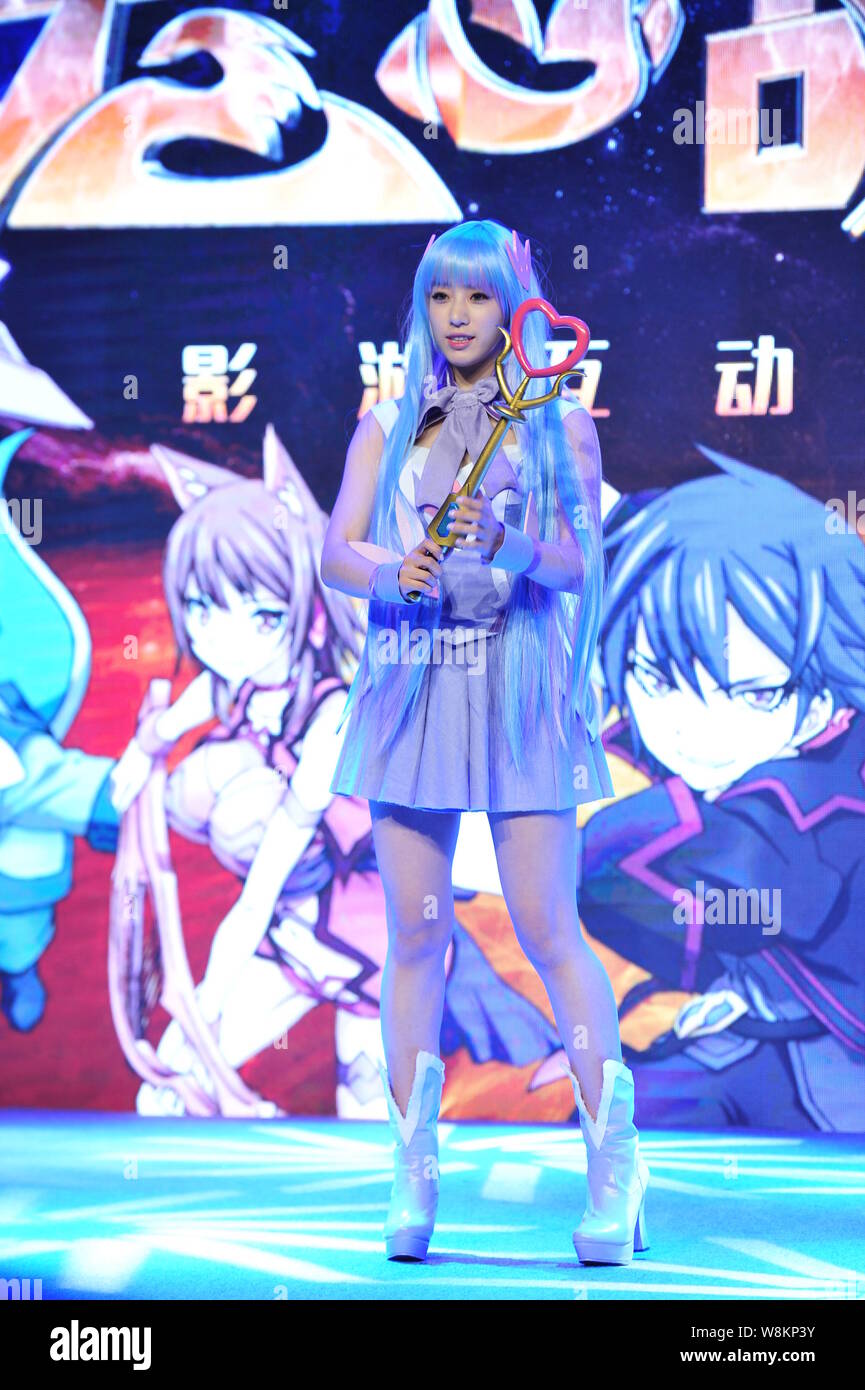 Hahm Eun-jung of South Korean girl group T-ara dressed in a cosplay costume  poses during a press conference for the online game 