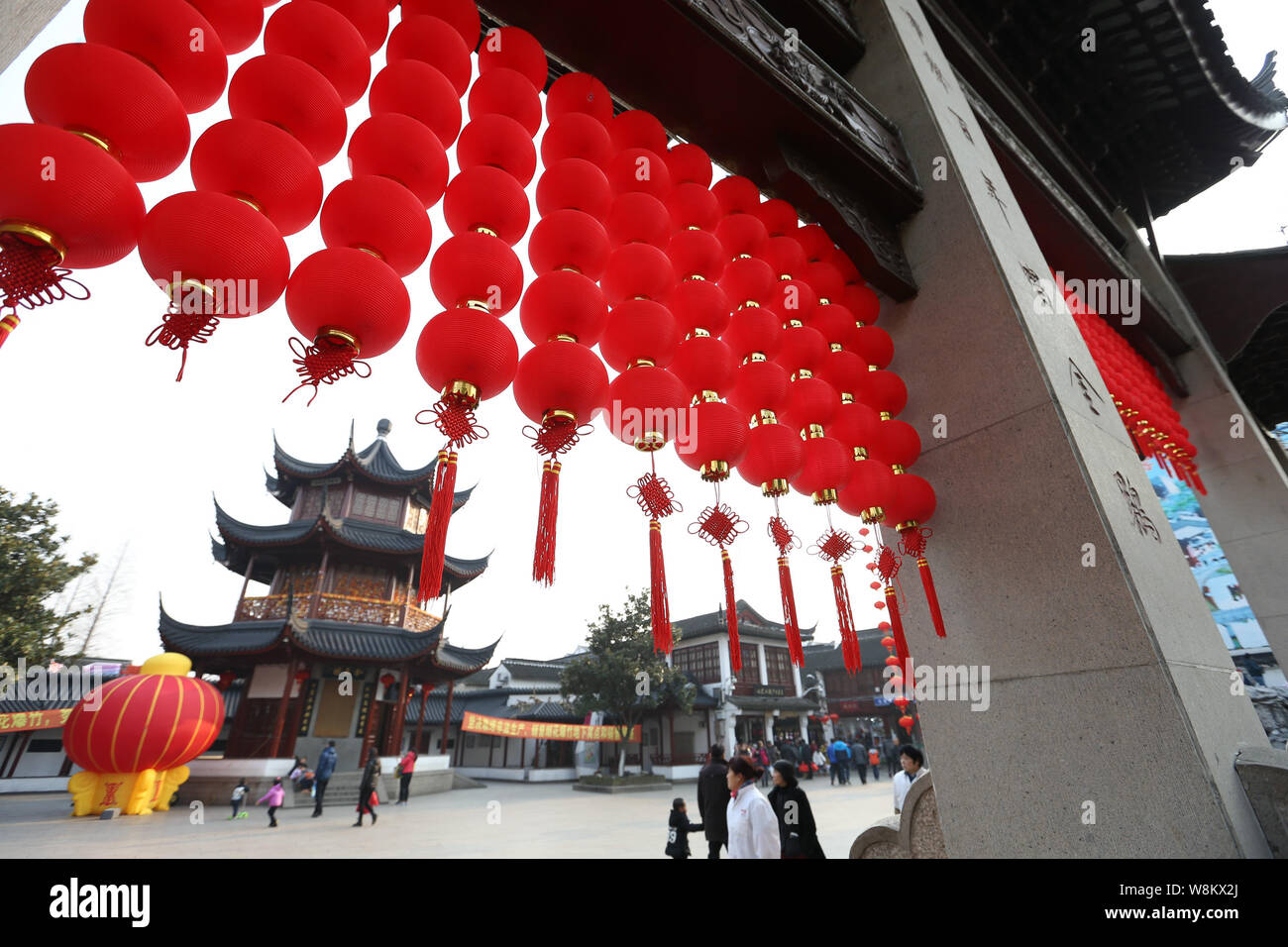 Red lanterns hang to celebrate the upcoming Chinese Lunar New Year ...