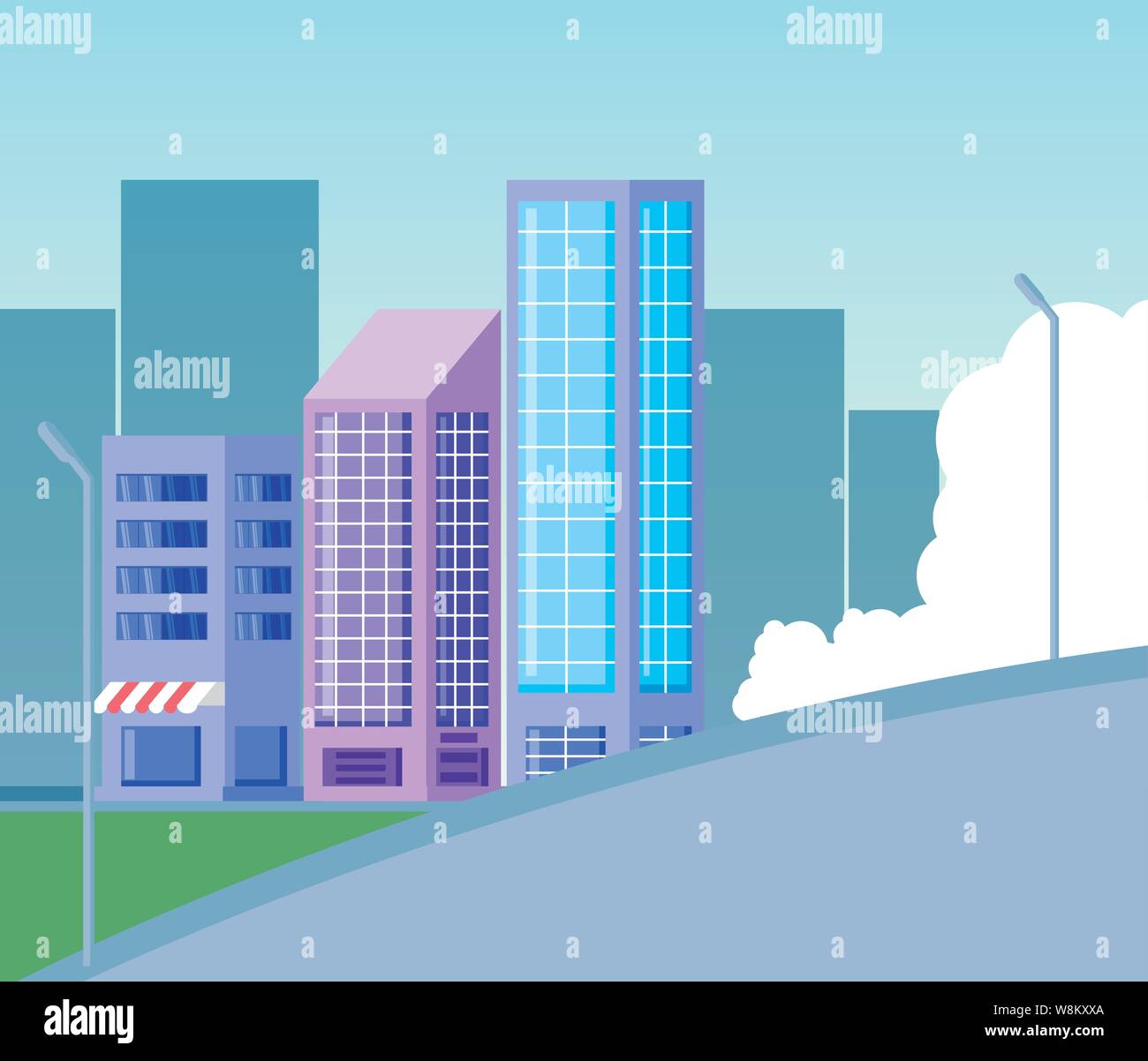 cityscape buildings scene day with road vector illustration design ...