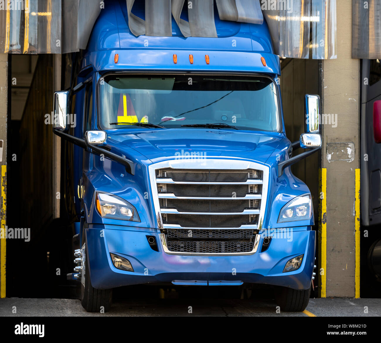 Blue Big Rigg Blue big rig beautiful shape American powerful semi truck with chrome ...