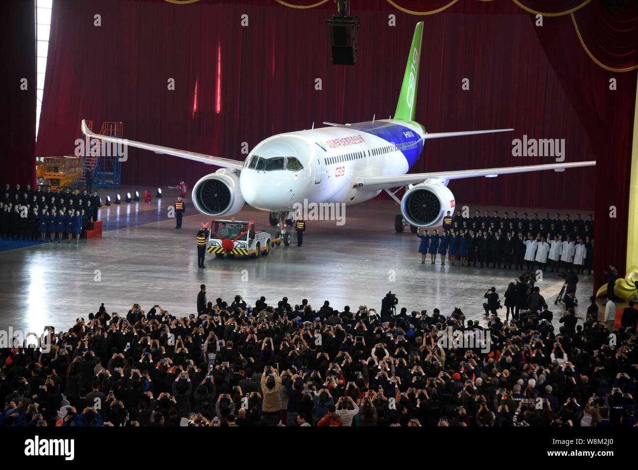 --FILE--China's first homemade large passenger jet C919 is being towed ...