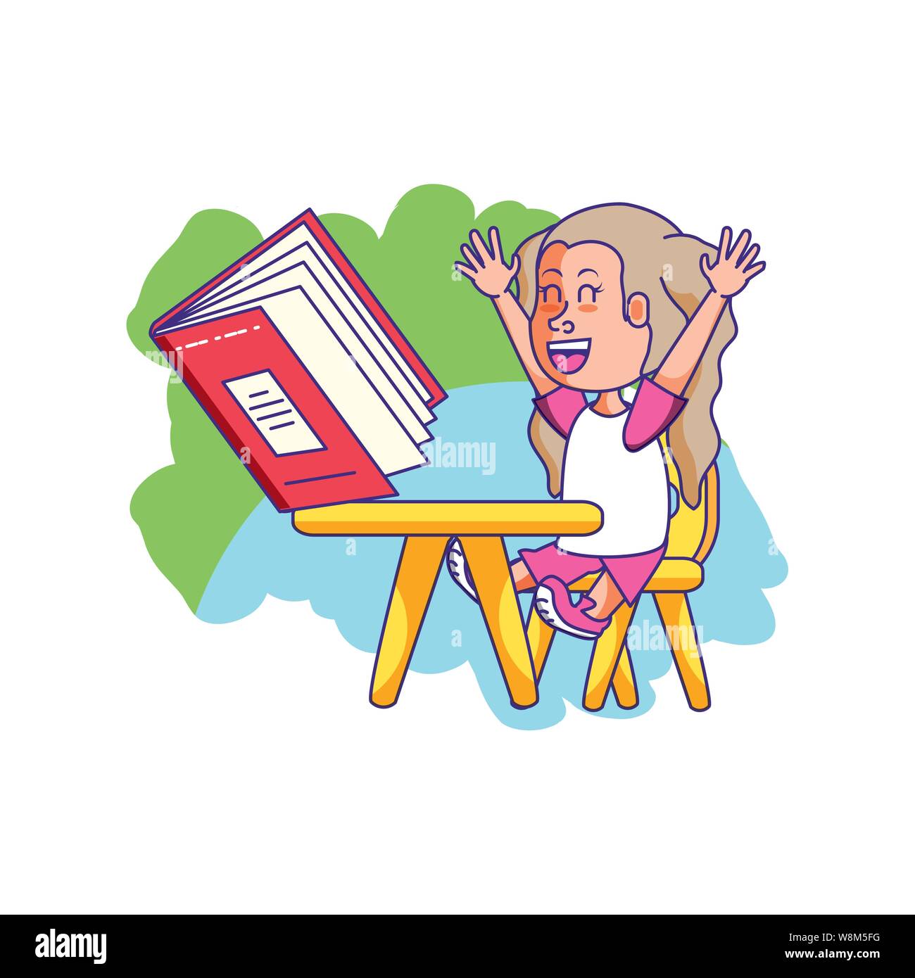 cute little student girl in desk with book vector illustration design ...