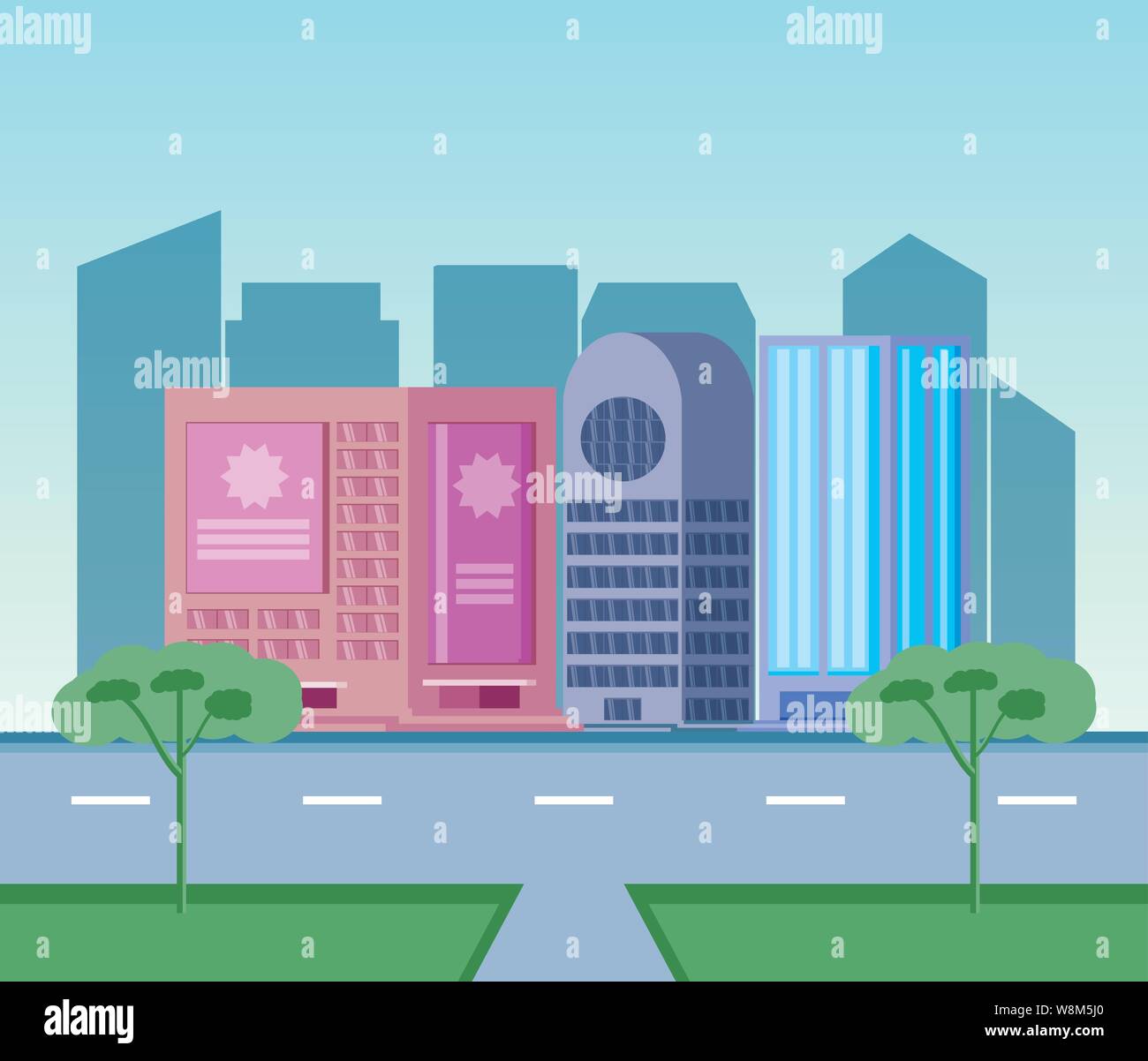 cityscape buildings scene day with road vector illustration design ...