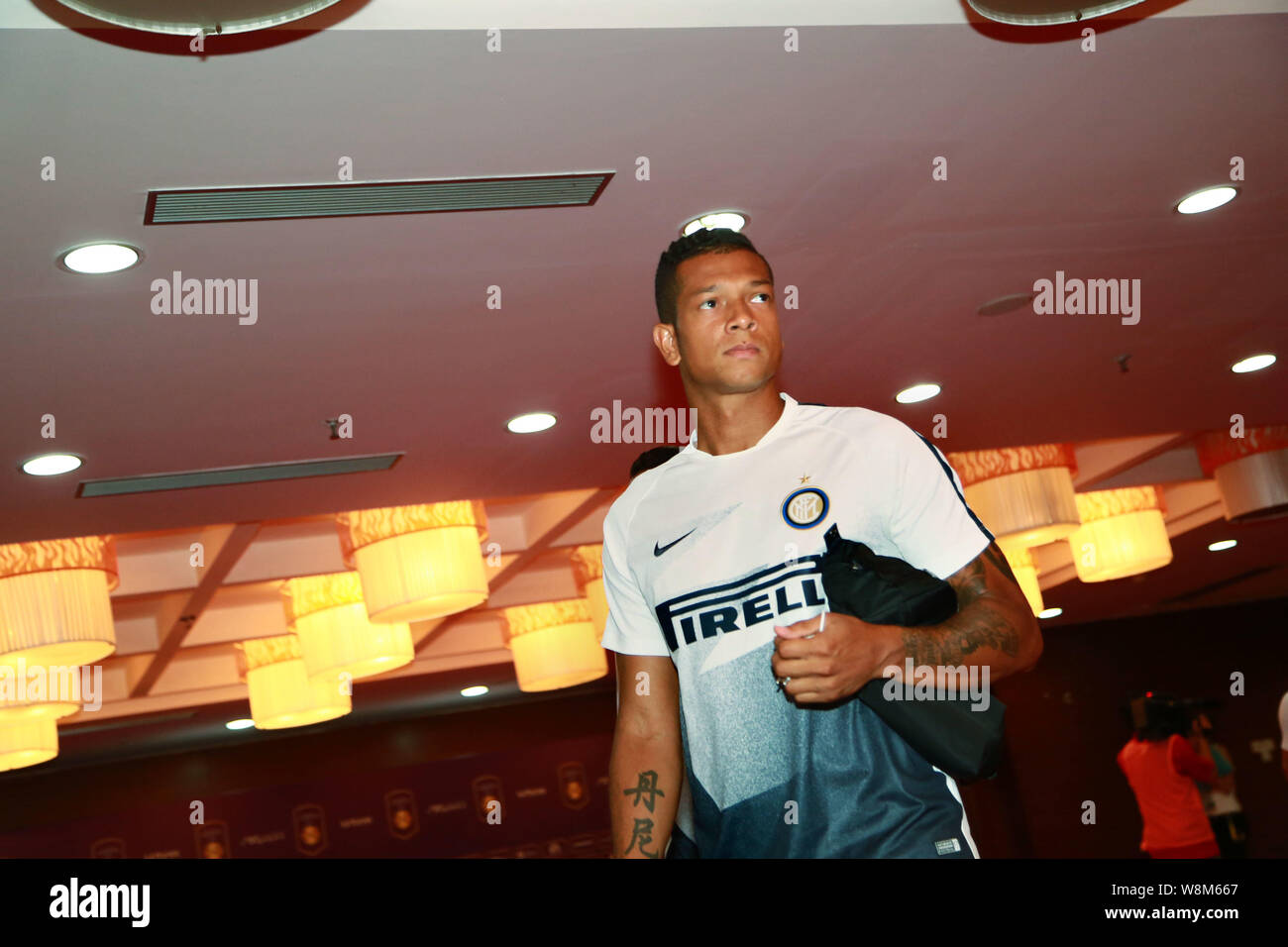 --FILE--Fredy Alejandro Guarin Vasquez of Inter Milan arrives for a football match against Real Madrid during the 2015 International Champions Cup Chi Stock Photo