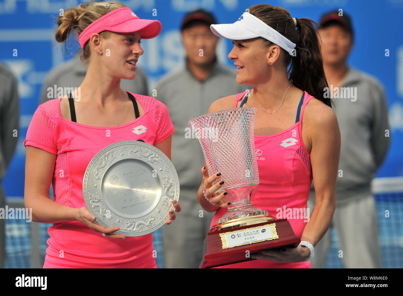 Agnieszka Radwanska of Poland, left, and Alison Riske of the United ...