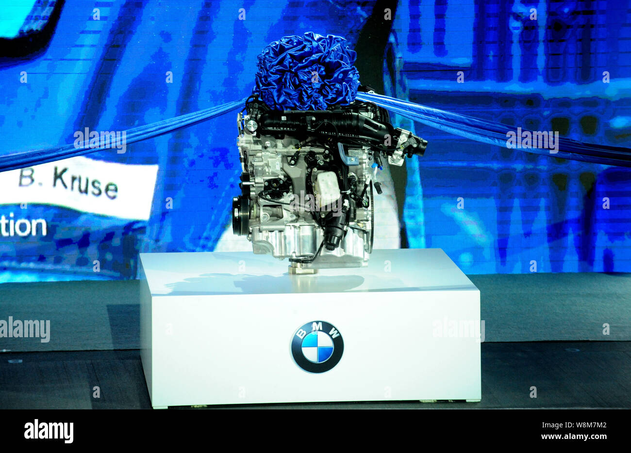 A car engine is on display during the opening ceremony of the new engine plant of BMW Brilliance Automotive (BBA) in Shenyang city, northeast China's Stock Photo