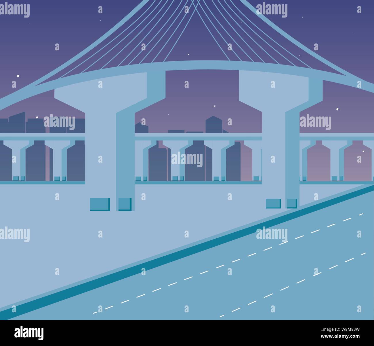 cityscape buildings scene with bridge and roads vector illustration ...