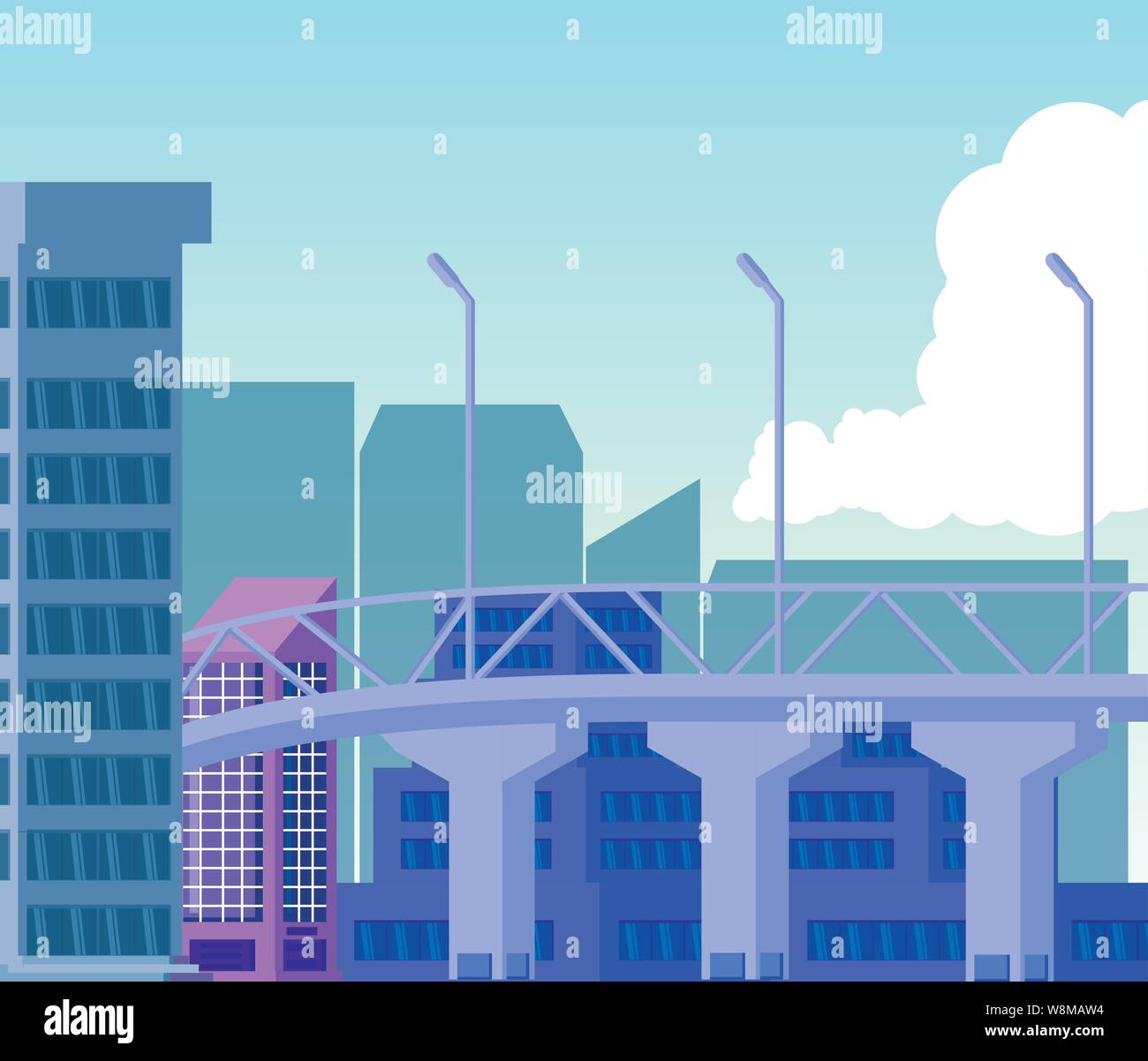 cityscape buildings scene day with bridge vector illustration design Stock Vector