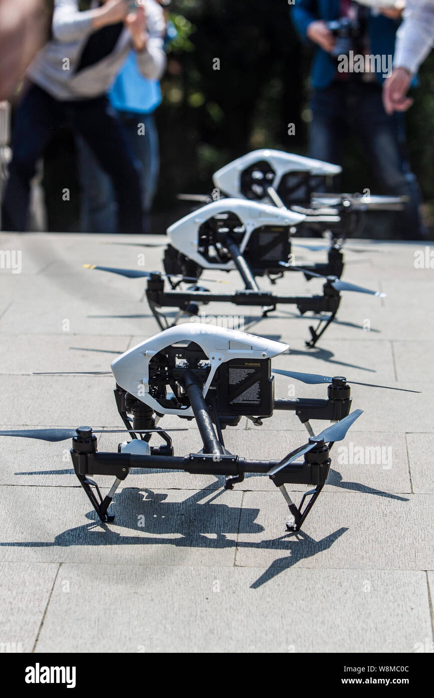 File Inspire 1 Drones Of Dji Are Placed On The Ground During A Demonstration Flight In Shanghai China 25 April 15 Lufthansa Has Signed A Dea Stock Photo Alamy
