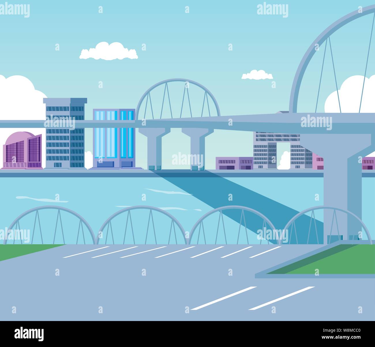 cityscape buildings scene day with bridge vector illustration design ...