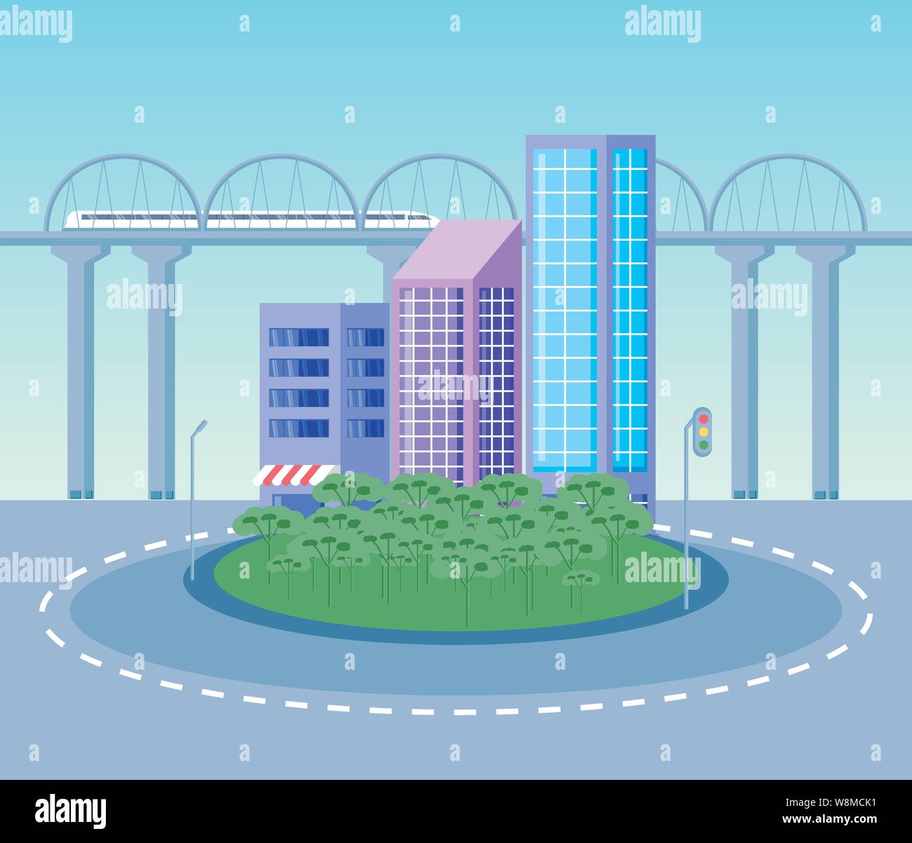 cityscape buildings scene day with bridge vector illustration design ...