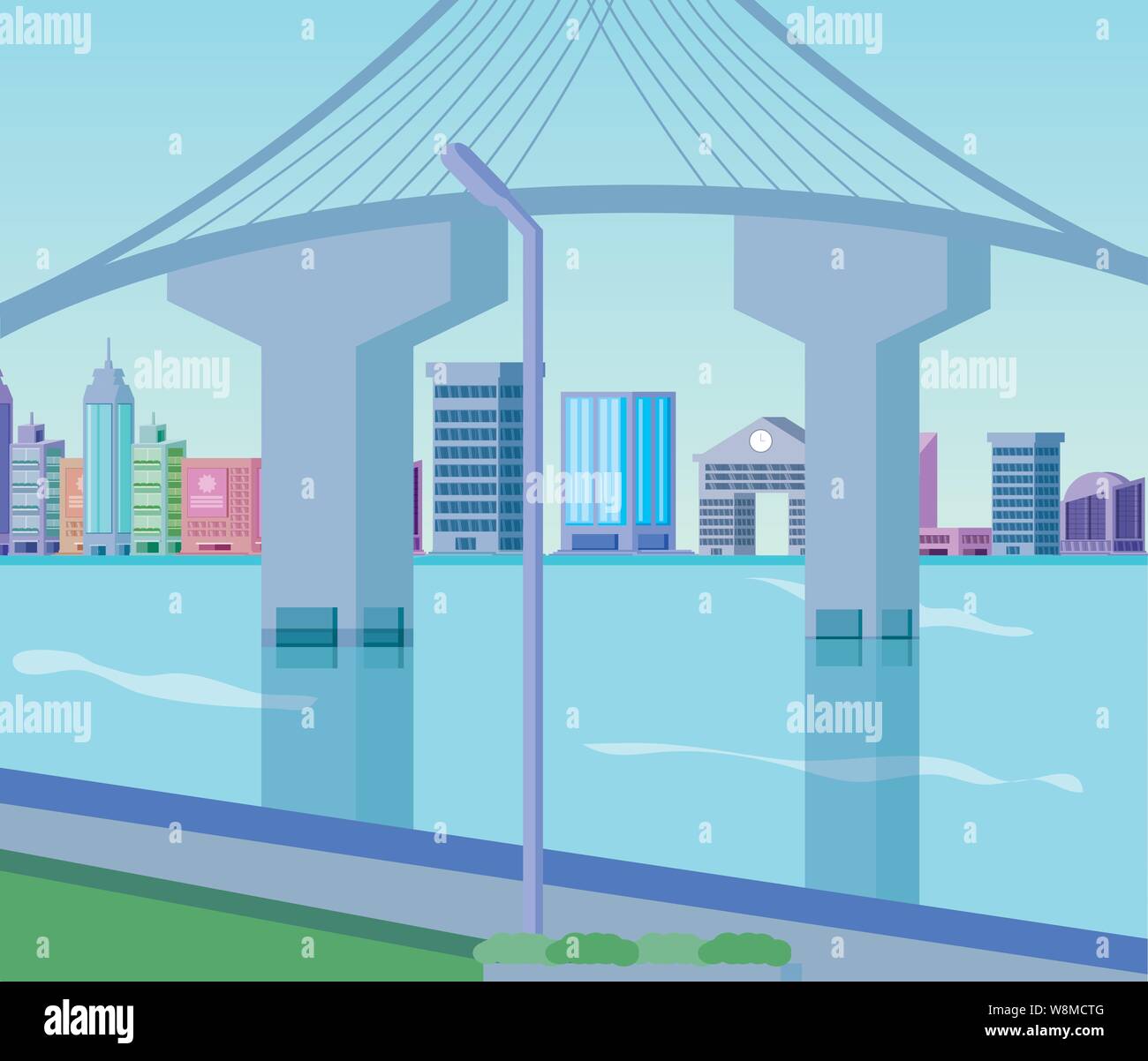 cityscape buildings scene day with bridge vector illustration design ...