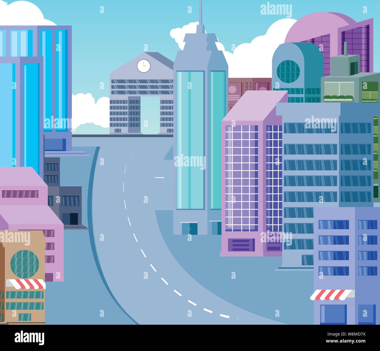 cityscape buildings scene day with road vector illustration design ...