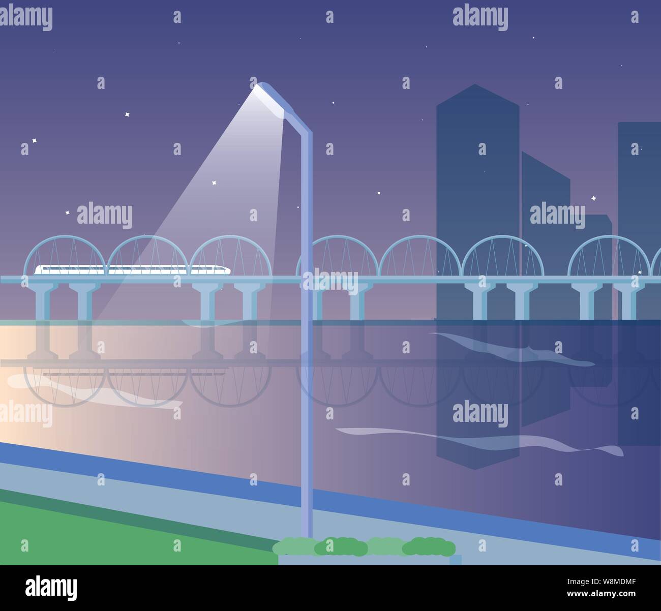 cityscape buildings scene night with bridge vector illustration design ...