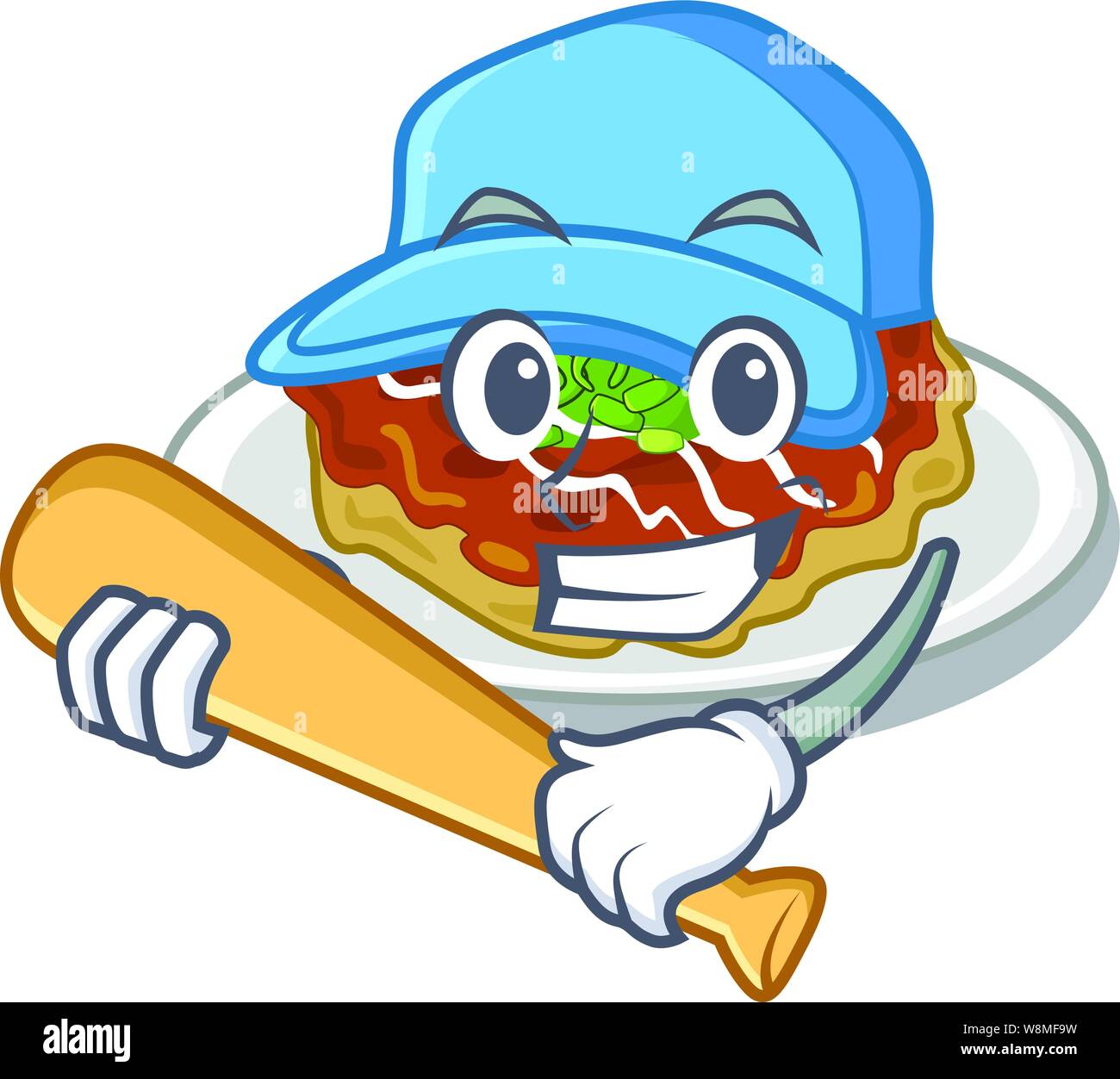 Playing baseball okonomiyaki is cooked in cartoon pan Stock Vector ...