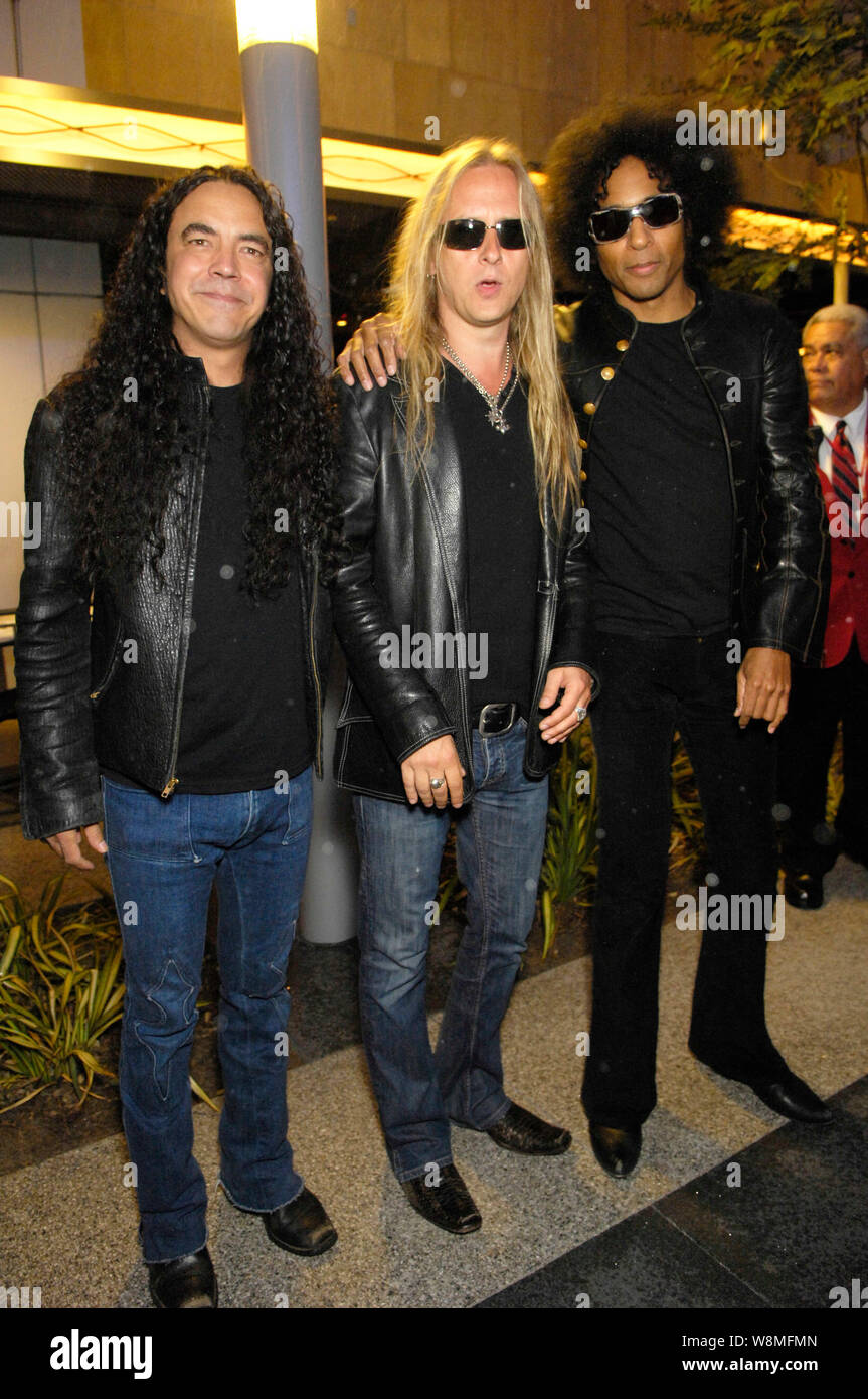 (L-R) Mike Inez, Jerry Cantrell and William DuVall of Alice in Chains arrives at the 1st Annual Epiphone Revolver Golden Gods Awards at the Club Nokia on April 7, 2009 in Los Angeles. Stock Photo