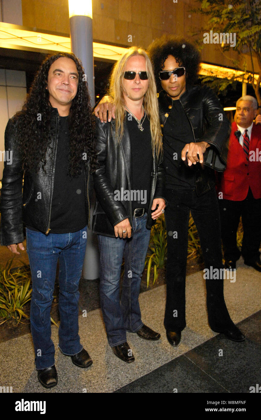 (L-R) Mike Inez, Jerry Cantrell and William DuVall of Alice in Chains arrives at the 1st Annual Epiphone Revolver Golden Gods Awards at the Club Nokia on April 7, 2009 in Los Angeles. Stock Photo