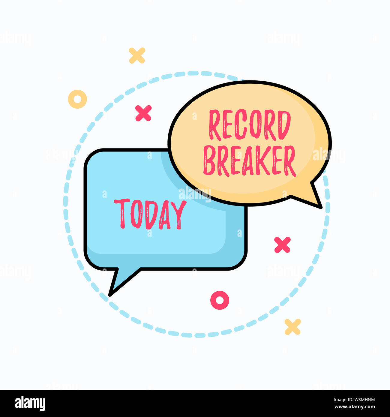 Conceptual hand writing showing Record Breaker. Concept meaning someone or something that beats previous best result Pair of Overlapping Bubbles of Ov Stock Photo