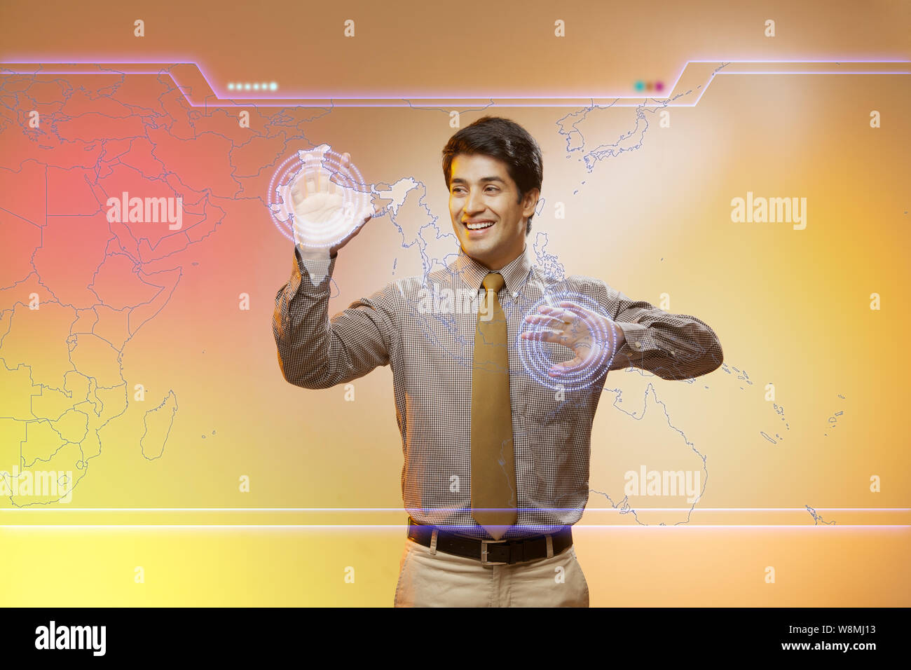 Businessman using a touch screen Stock Photo