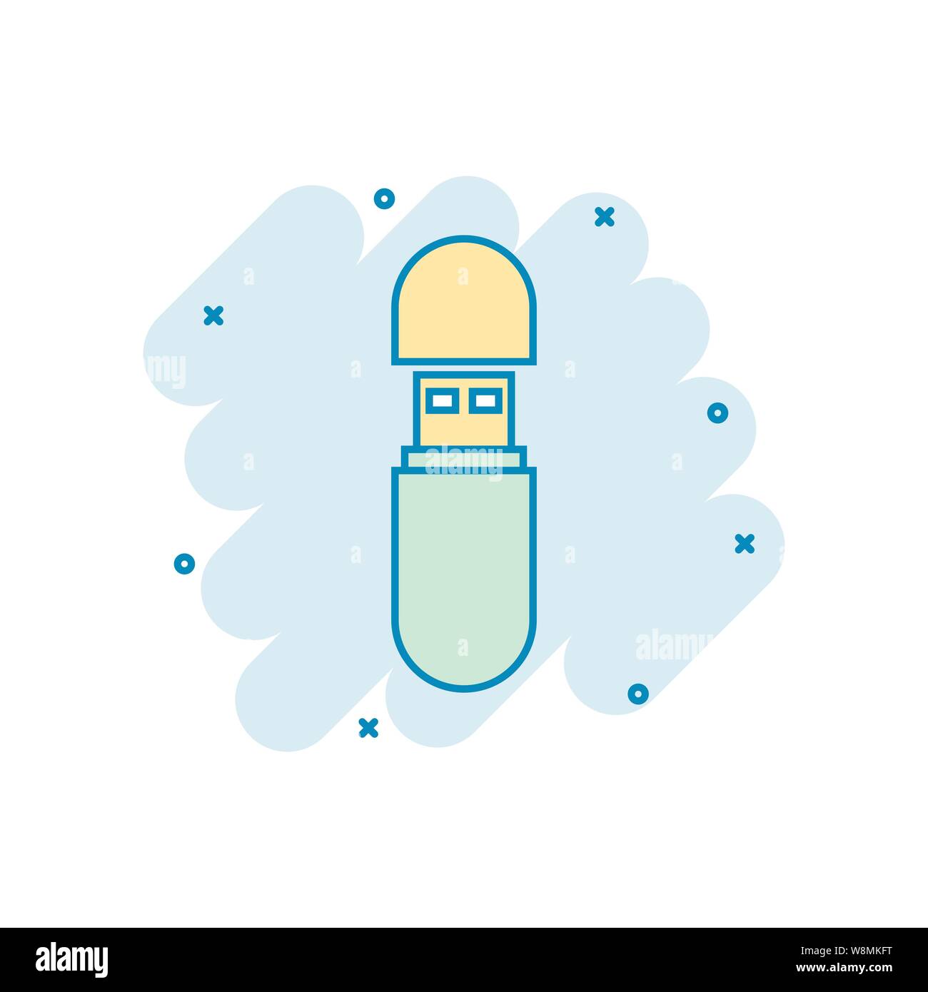 Usb drive icon in comic style. Flash disk vector cartoon illustration ...