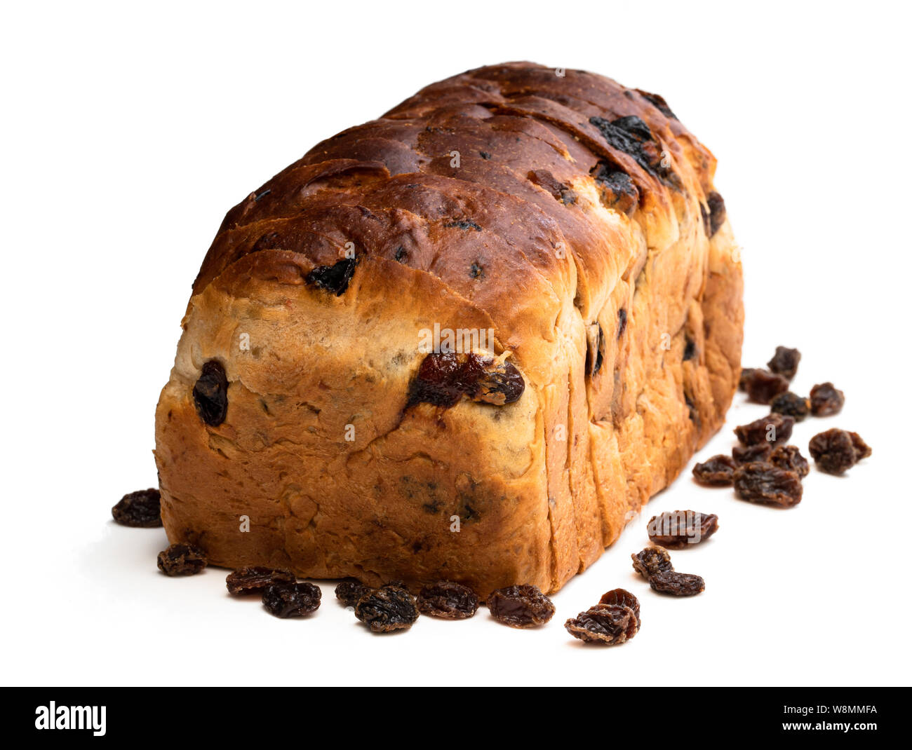 Sliced  Irish fruit loaf with sultanas and cherries isolated on white Stock Photo