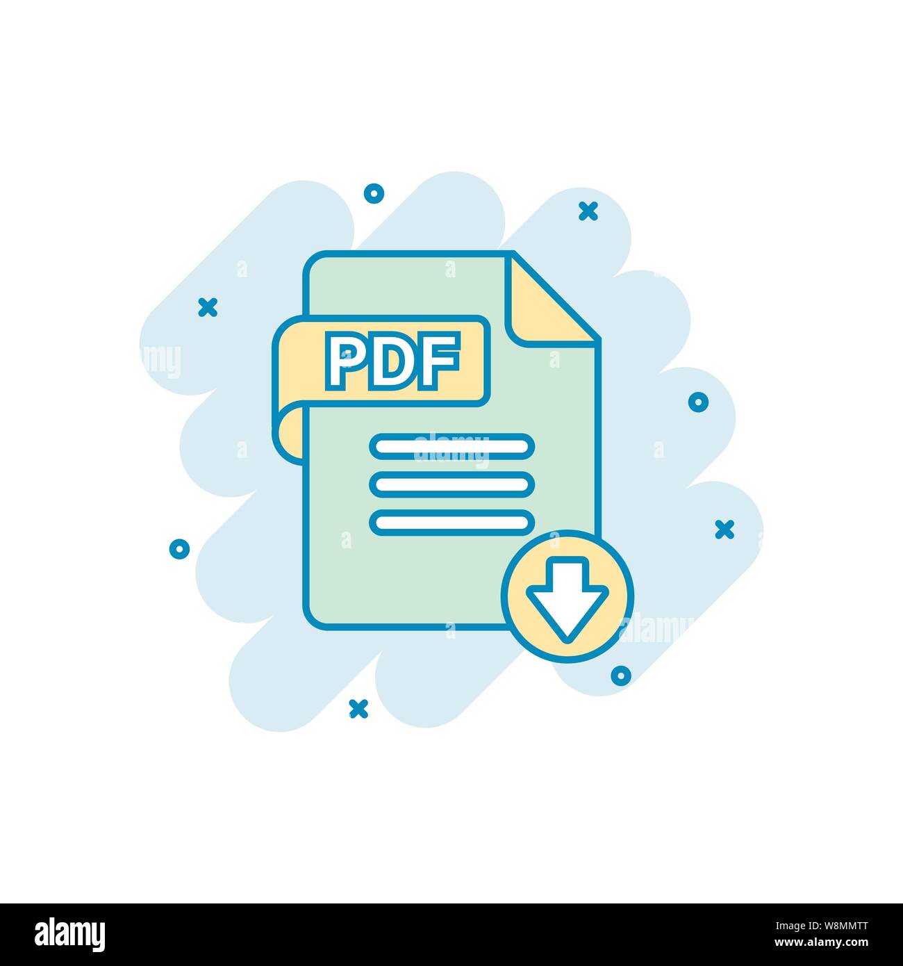 Pdf icon in comic style. Document text vector cartoon illustration on ...