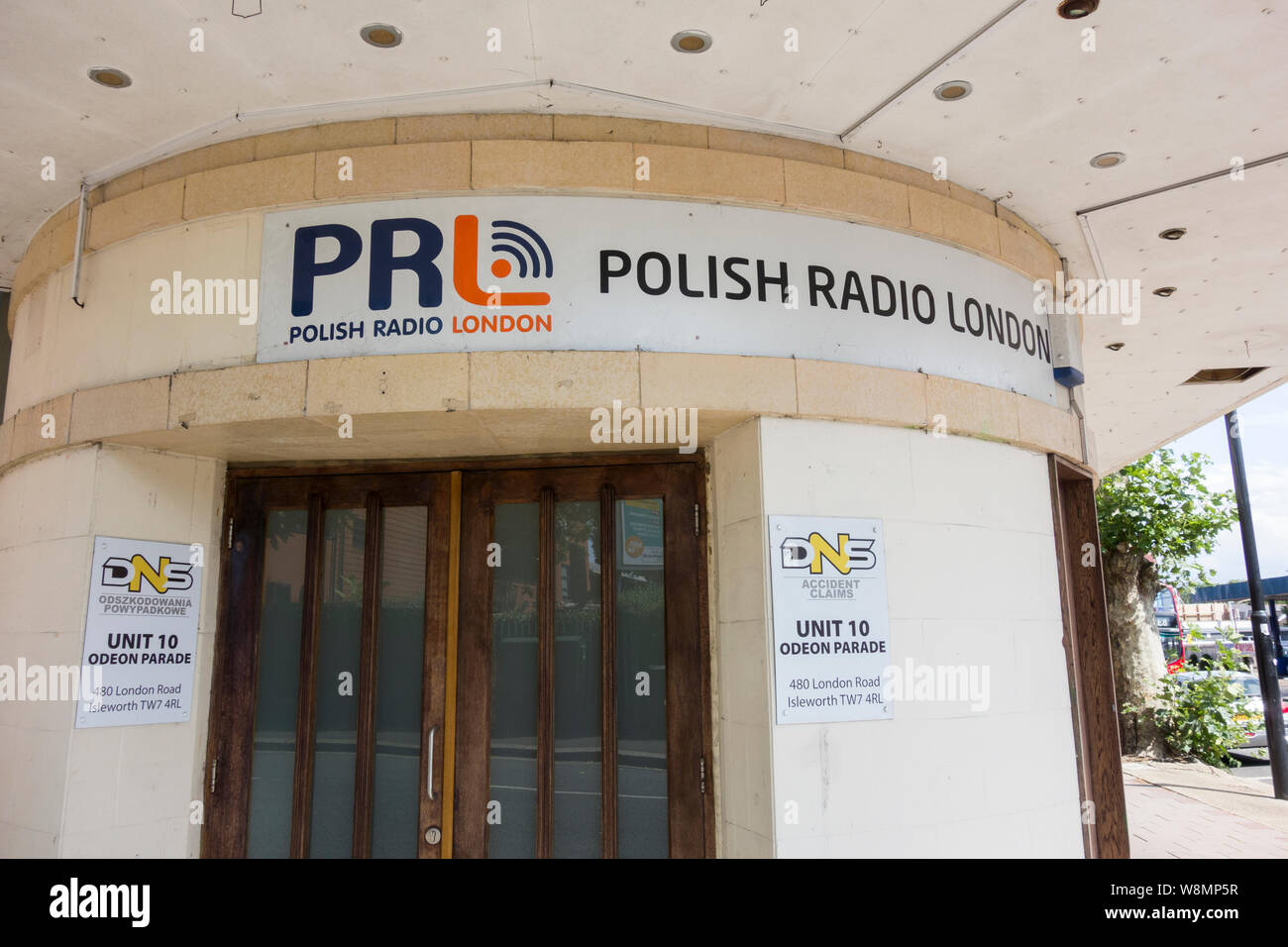 The Art Deco exterior of Polish Radio London (formerly Isleworth Studios) on Odeon Parade, London Road, Isleworth, London, UK Stock Photo