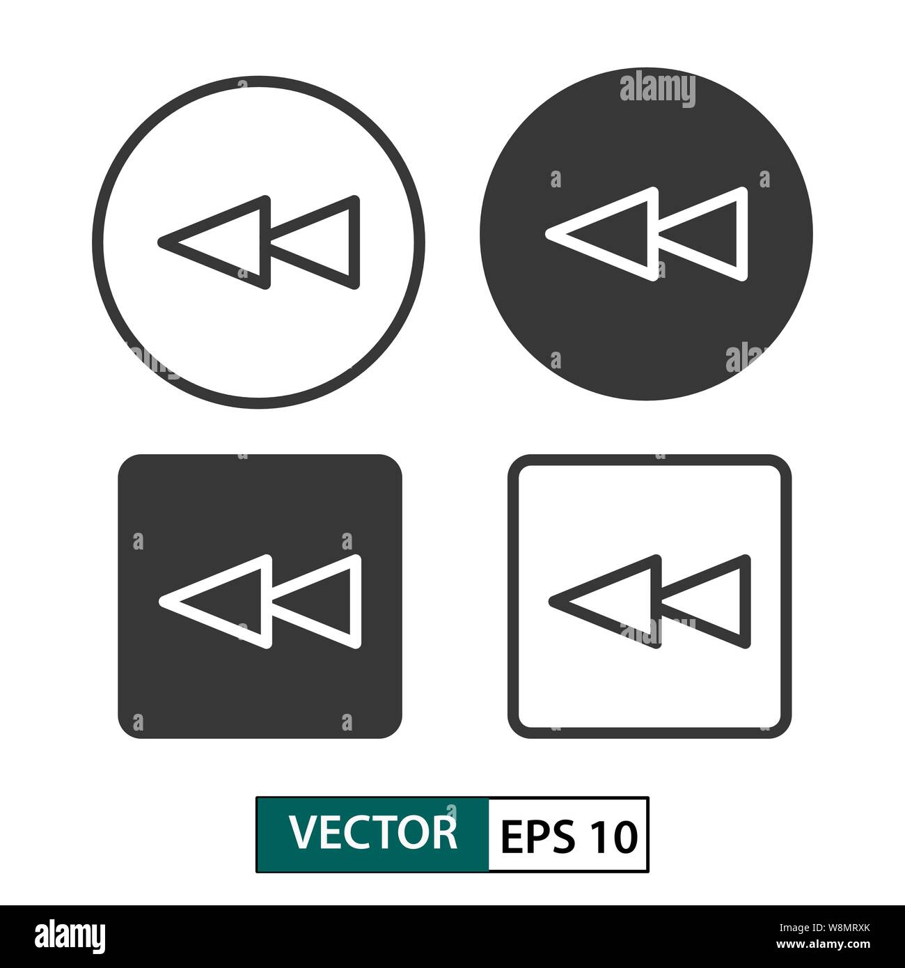 Backward button vector icon set. Isolated on white background. Vector illustration EPS 10 Stock Vector