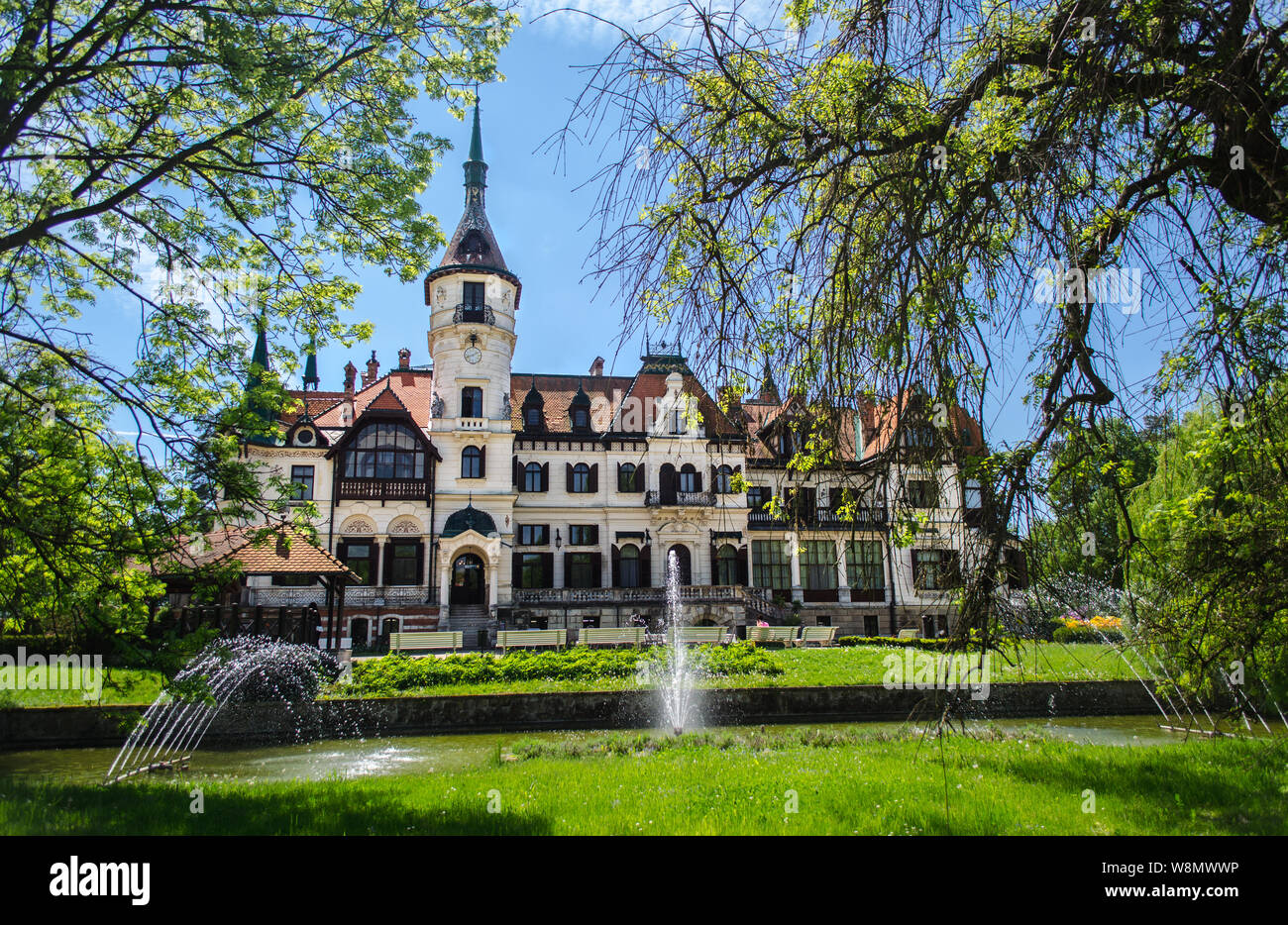 Castle Zlin - Lesna, beautiful castle on the territory of the Zlin zoo in Czech Republic Stock Photo
