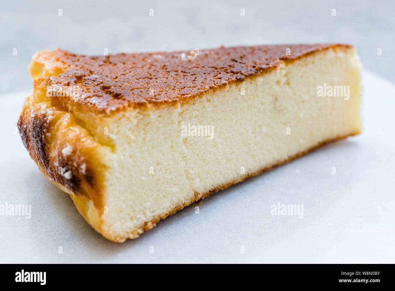 Ricotta Cheesecake Slice Close Up Macro View. Traditional Dessert Stock