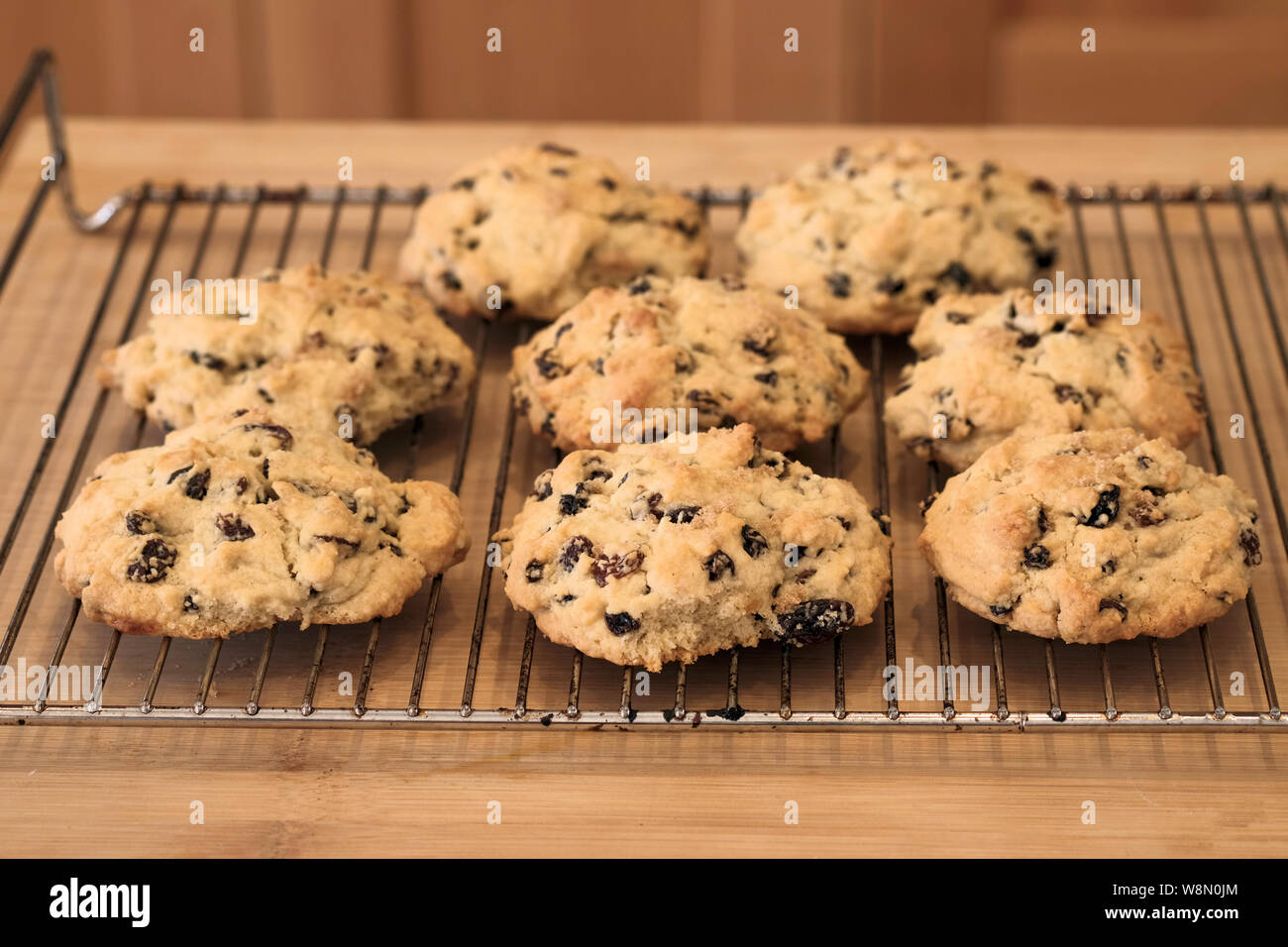Traditional english rock cakes cooling on a metal rack having just been  taken out of the oven after being freshly baked Stock Photo - Alamy