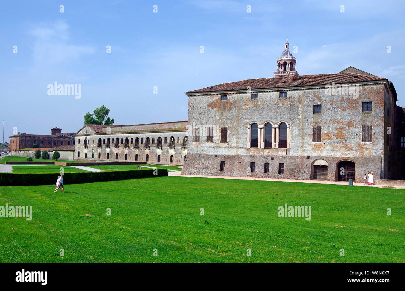 View from the E of the part of the Ducal Palace of Mantua, south of the Castello di S Giorgio, with the exterior of the Corte Nuovo at the left. Stock Photo