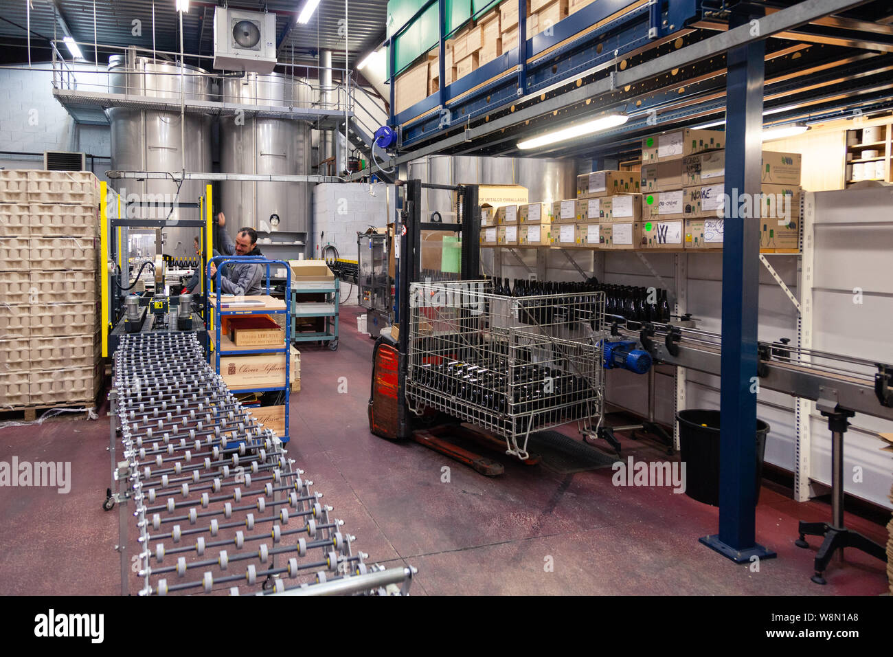Wine factory, production room, warehouse, shelving, shelves with boxes