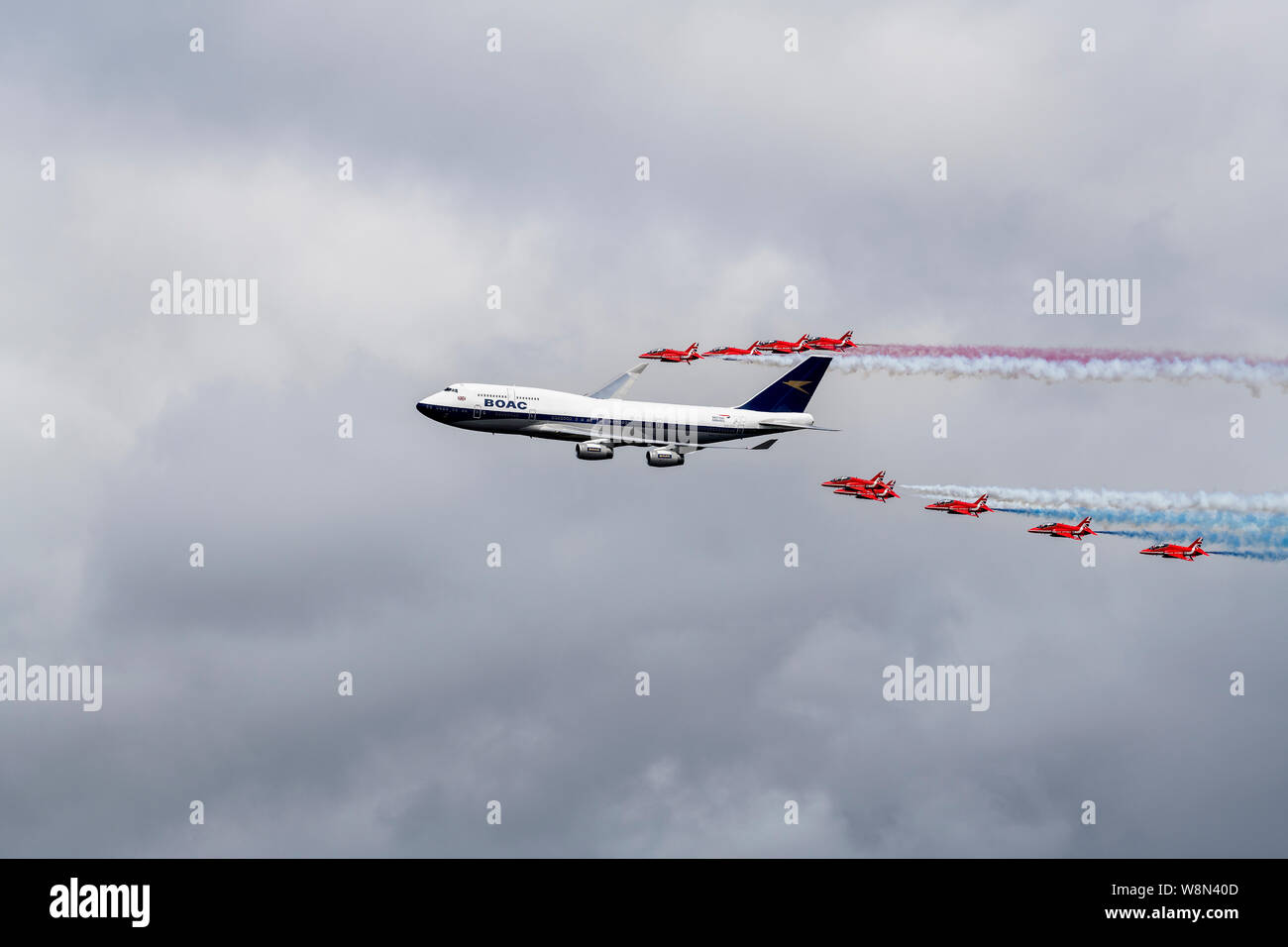 British Airways and the Red Arrows Celebrate British Airway's Centenary. Stock Photo