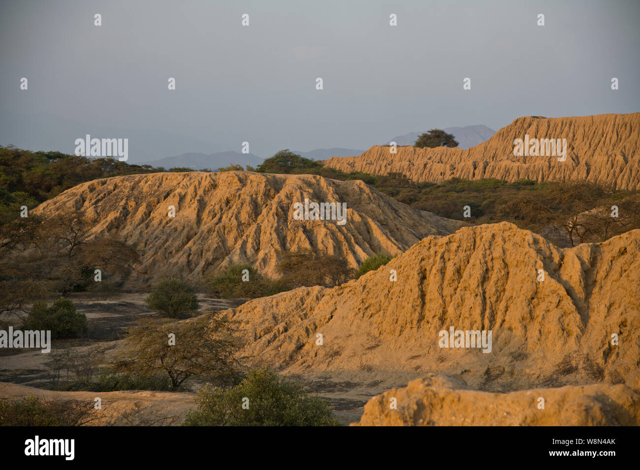 Burial Mounds,Treasures,Tombs,Pyramids,Erosion over Time,Moche Noblemen,Los Horcones de Tucume,Tecume,Northern Peru,Peru,South America Stock Photo