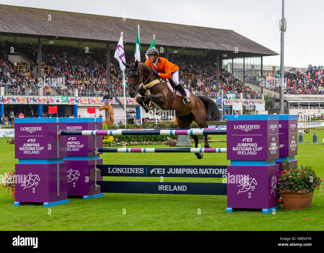 Dublin, Ireland 09 august 2019. Willem Greve for Team Netherlands compete for the Aga Khan Cup in the Longines Nations Cup Show Jumping at the RDS Dublin Horse Show. Credit: John Rymer/Alamy Live News Stock Photo