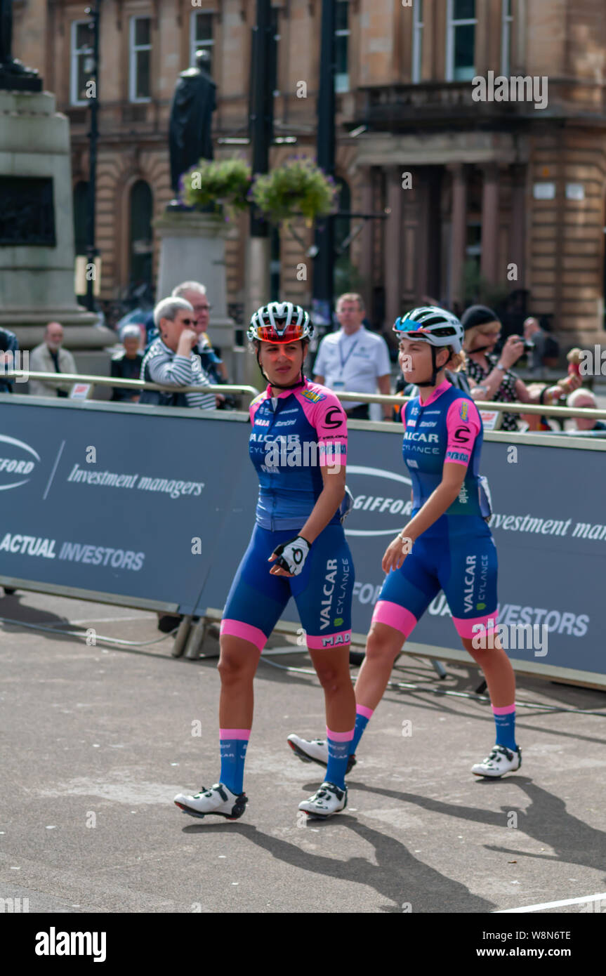 Glasgow, Scotland, UK. 10th August, 2019. This is stage two of the inaugural Women's Tour Of Scotland and involves many of the top women’s cycling teams in the world.  The tour includes cycling over three days in five cities along the 350km route. Credit: Skully/Alamy Live News Stock Photo