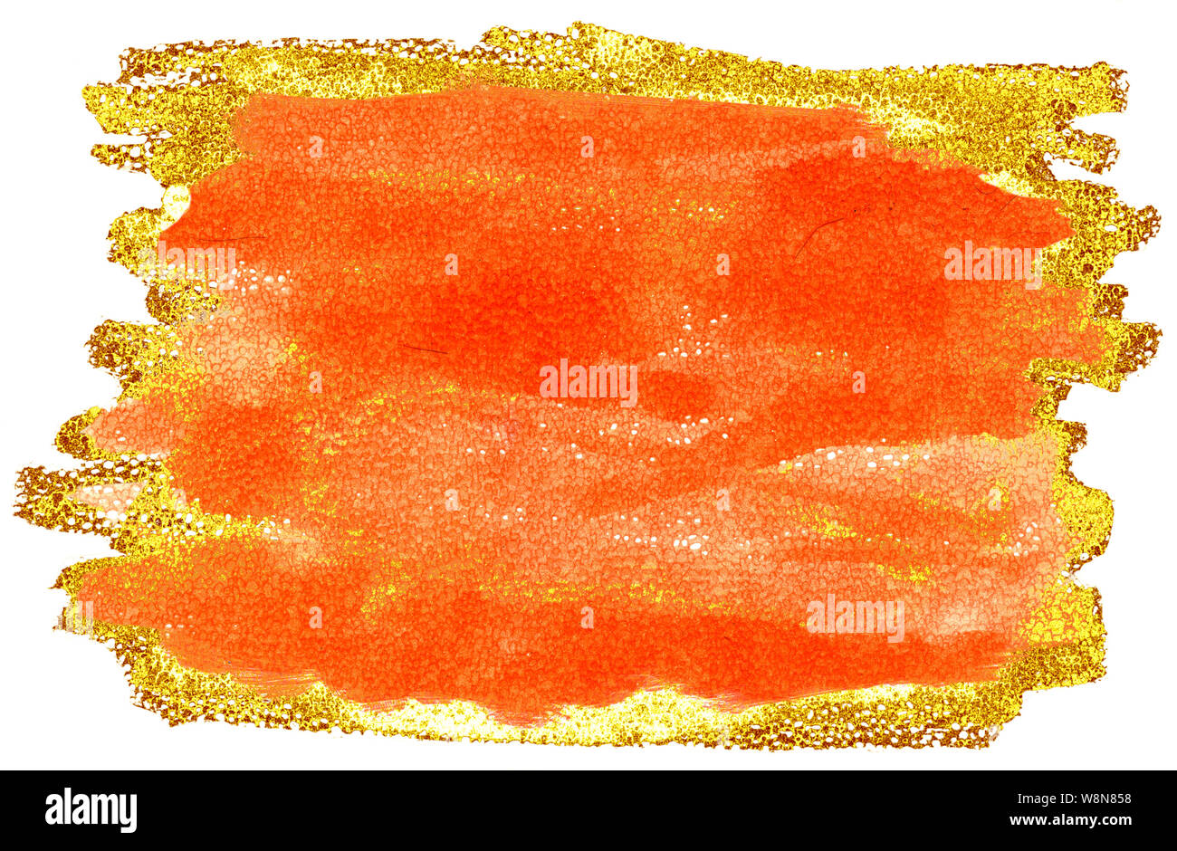 Orange and gold watercolor brush strokes isolated on white background Stock Photo