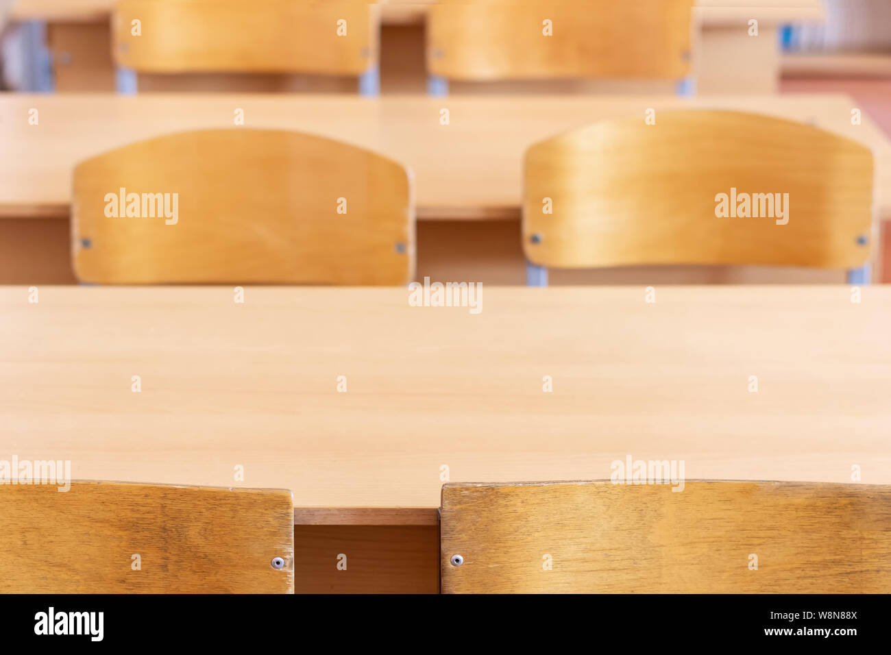 School Desks And Chairs In A School Class Close Up Beginning Of