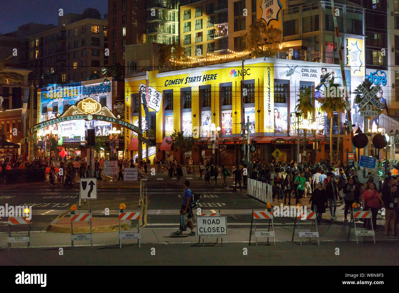 Gaslamp Quarters in the evening during Comic Con 2019 Stock Photo