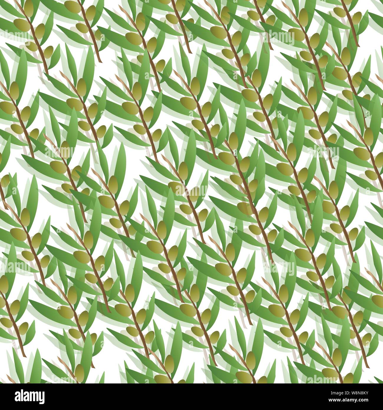 seamless pattern with olive trees vector - green floral pattern Stock ...
