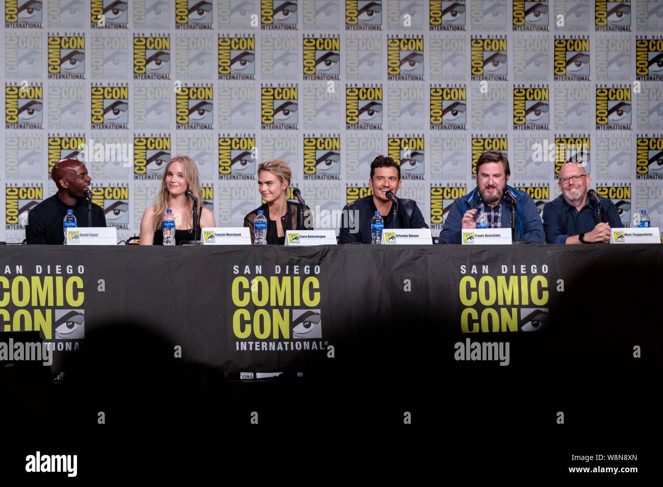 The cast of Carnival Row at the panel during Comic Con 2019 Stock Photo