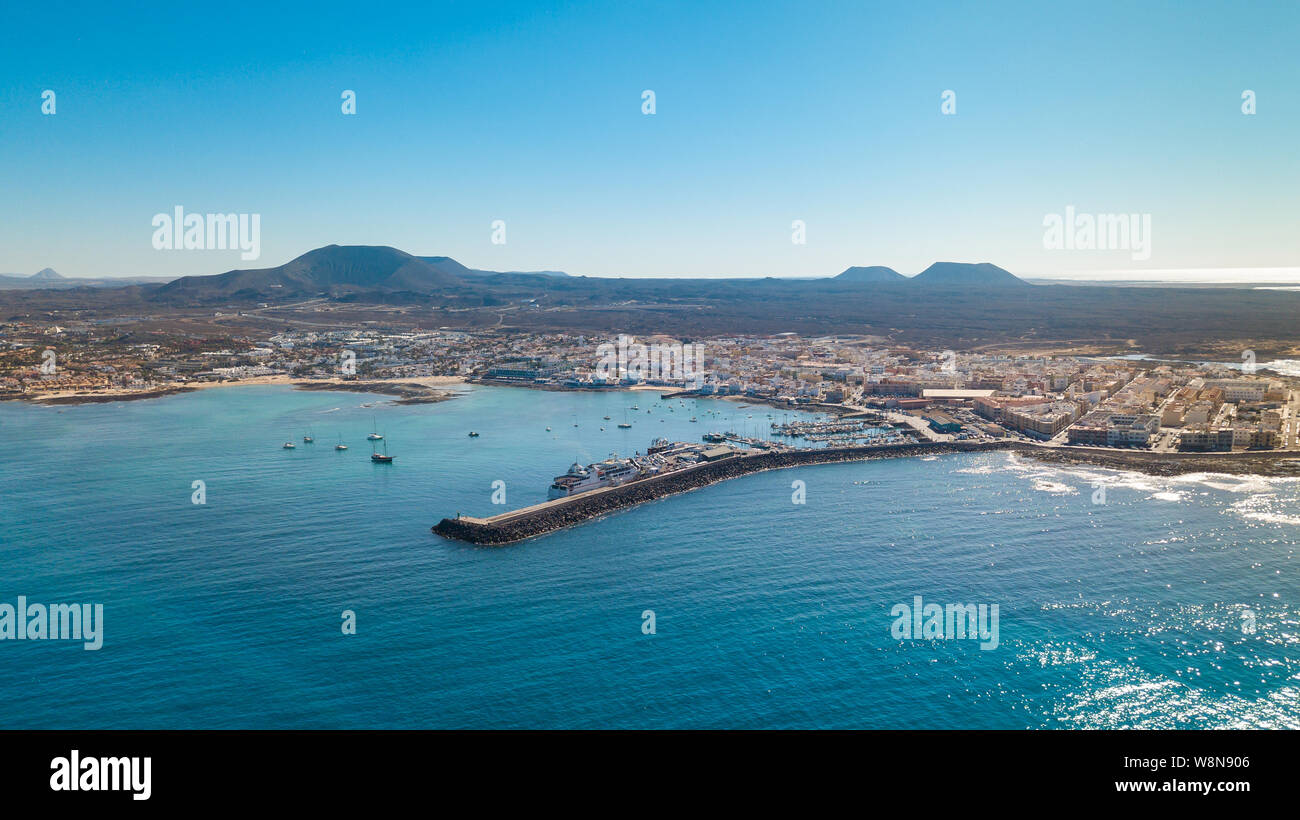 Aerial View Of Corralejo s Harbor Fuerteventura Canary Islands Stock Aerial View Of Corralejo s Harbor Fuerteventura Canary Islands Stock