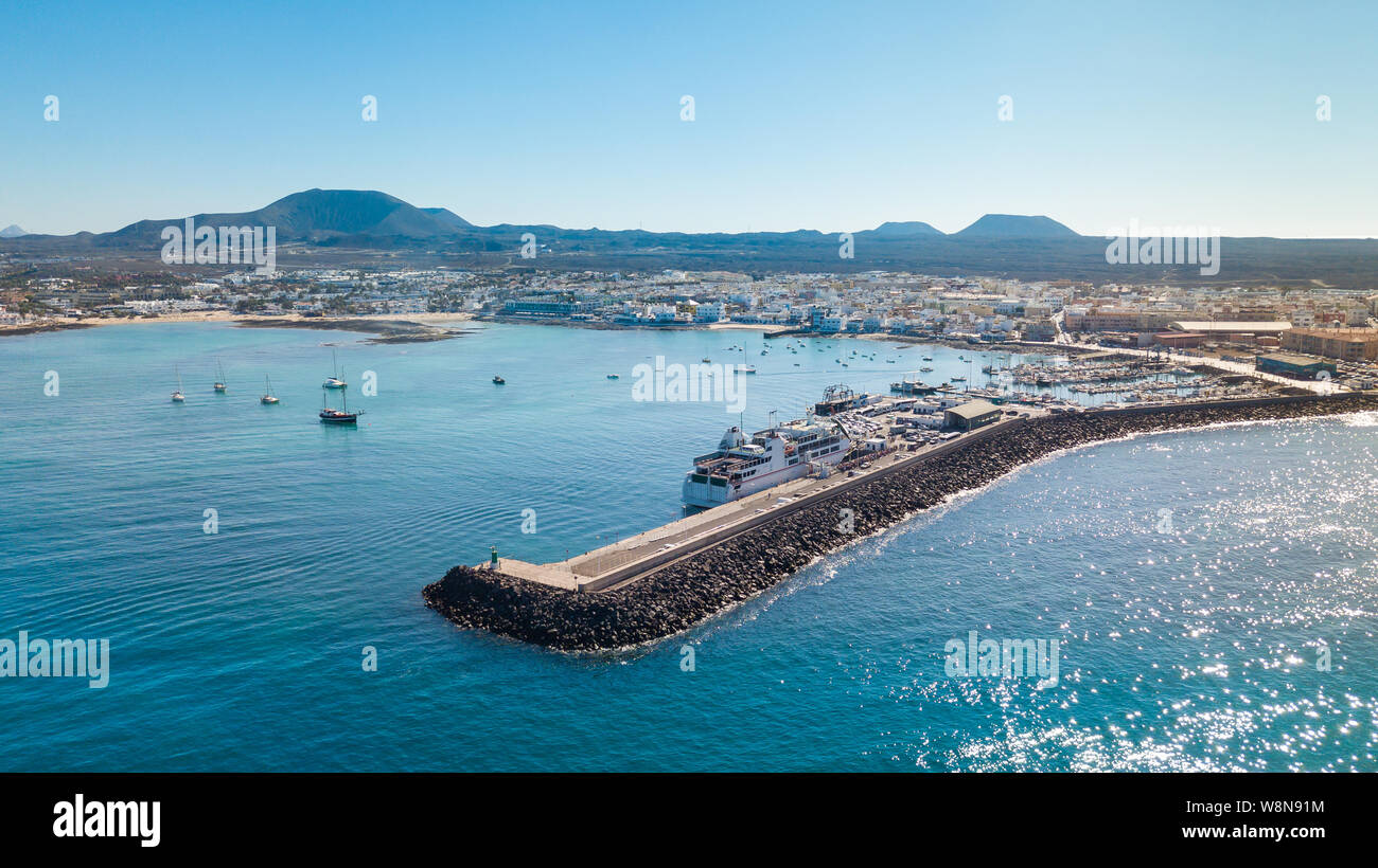 Aerial View Of Corralejo s Harbor Fuerteventura Canary Islands Stock Aerial View Of Corralejo s Harbor Fuerteventura Canary Islands Stock