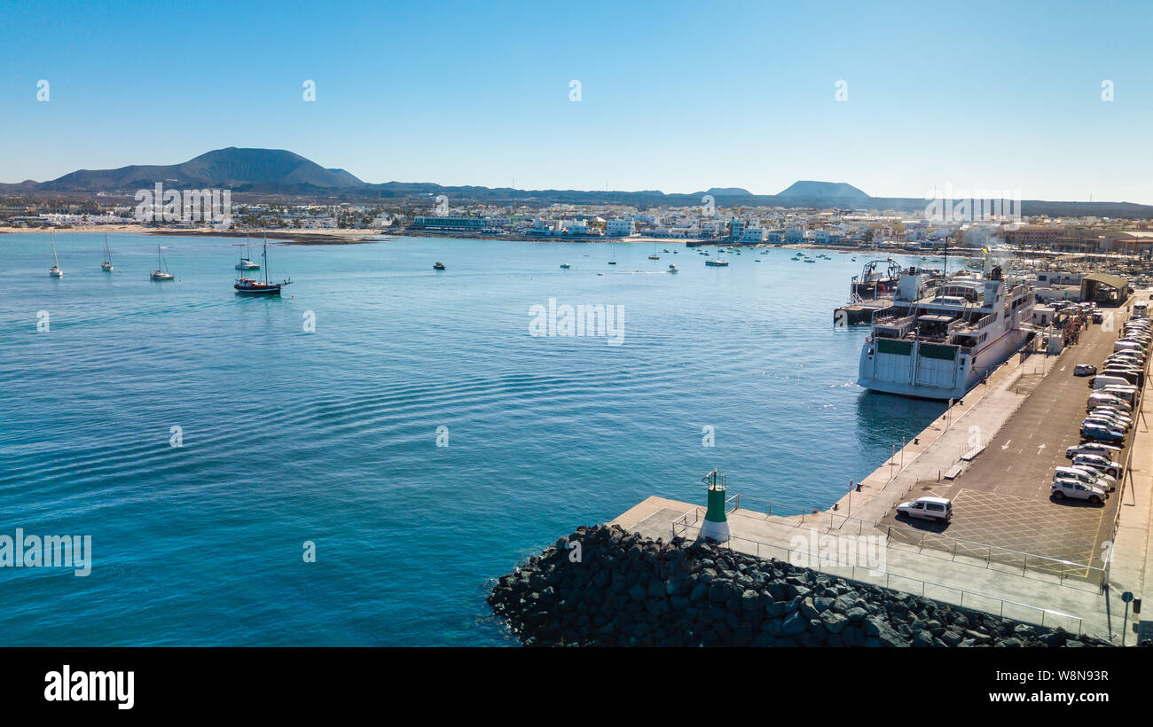 Aerial View Of Corralejo s Harbor Fuerteventura Canary Islands Stock Aerial View Of Corralejo s Harbor Fuerteventura Canary Islands Stock