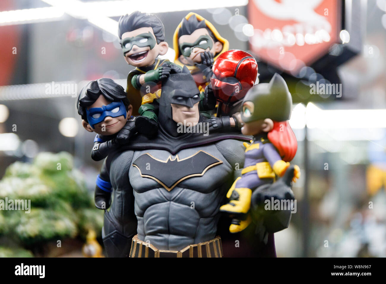 Batman Family diorama at Quantum Mechanix in the exhibit hall during Comic Con 2019 Stock Photo