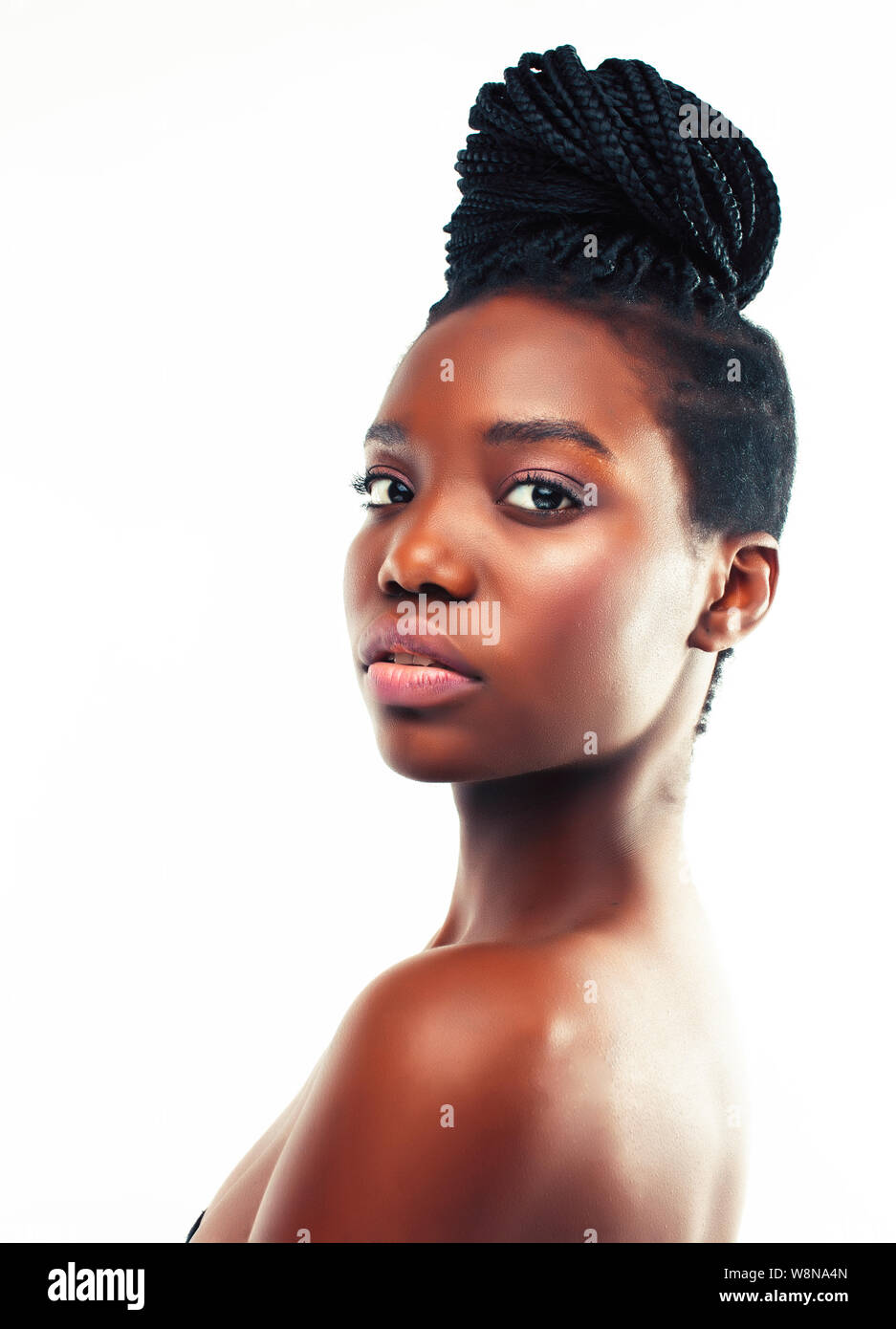 Young Pretty African American Woman With Natural Makeup Taking