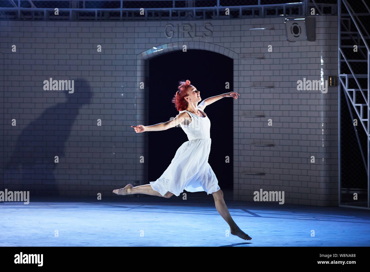 Matthew Bourne's 'Romeo And Juliet' At Sadler's Wells LONDON, ENGLAND - AUGUST 2019: Paris Fitzpatrick as Romeo,  Cordelia Braithwaite as Juliet, Dan Wright as Tybalt, Jackson Fisch as Balthasar, Reece Causton as Mercutio and New Adventures company in Matthew Bourne's 'Romeo And Juliet' at Sadler's Wells Theatre on August 9, 2019 in London, England. (Photo by Ambra Vernuccio) Stock Photo